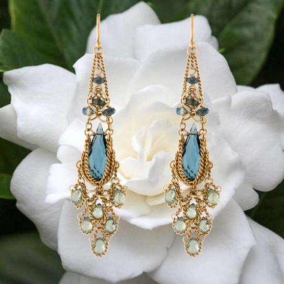 SOLD -Anthony Nak 18k London Topaz & Sapphire Earrings - Picture 2 of 4